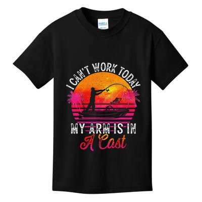 I Can't Work Today My Arm Is In A Cast Funny Fishing Kids T-Shirt