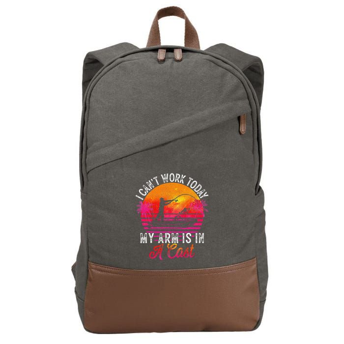 I Can't Work Today My Arm Is In A Cast Funny Fishing Cotton Canvas Backpack