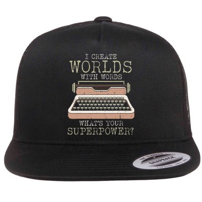I Create Worlds With Words Writer Book Author Typewriter Flatbill Hat