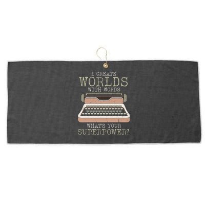 I Create Worlds With Words Writer Book Author Typewriter Large Microfiber Waffle Golf Towel