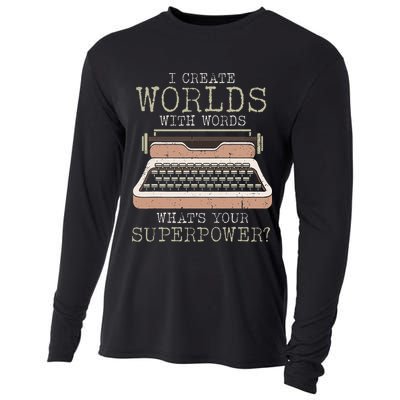I Create Worlds With Words Writer Book Author Typewriter Cooling Performance Long Sleeve Crew