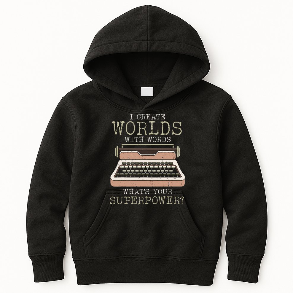 I Create Worlds With Words Writer Book Author Typewriter Kids Hoodie