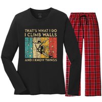 I Climb Walls And I Know Things Funny Rock Climbing Boulder Women's Long Sleeve Flannel Pajama Set 