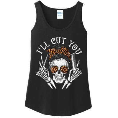 ILl Cut You Skull Hairdresser Hairstyle Haircutter Barber Ladies Essential Tank