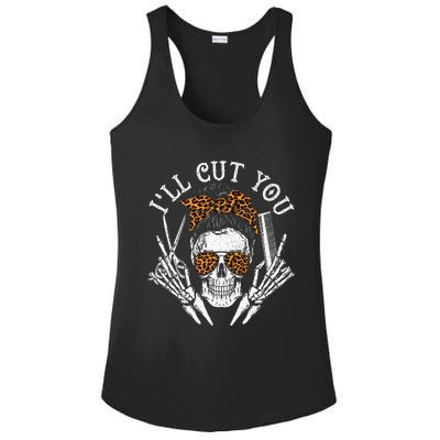 ILl Cut You Skull Hairdresser Hairstyle Haircutter Barber Ladies PosiCharge Competitor Racerback Tank