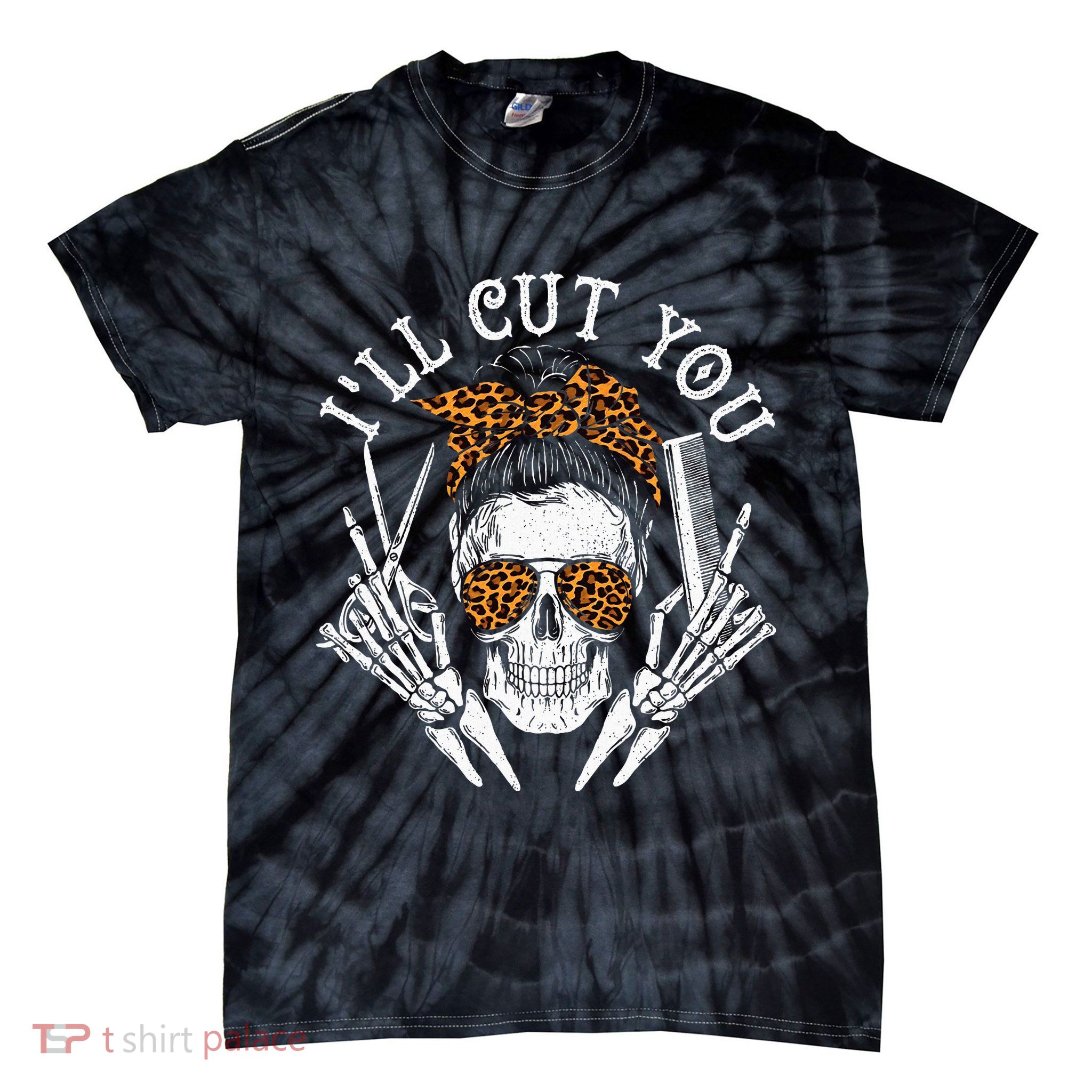 ILl Cut You Skull Hairdresser Hairstyle Haircutter Barber Tie-Dye T-Shirt