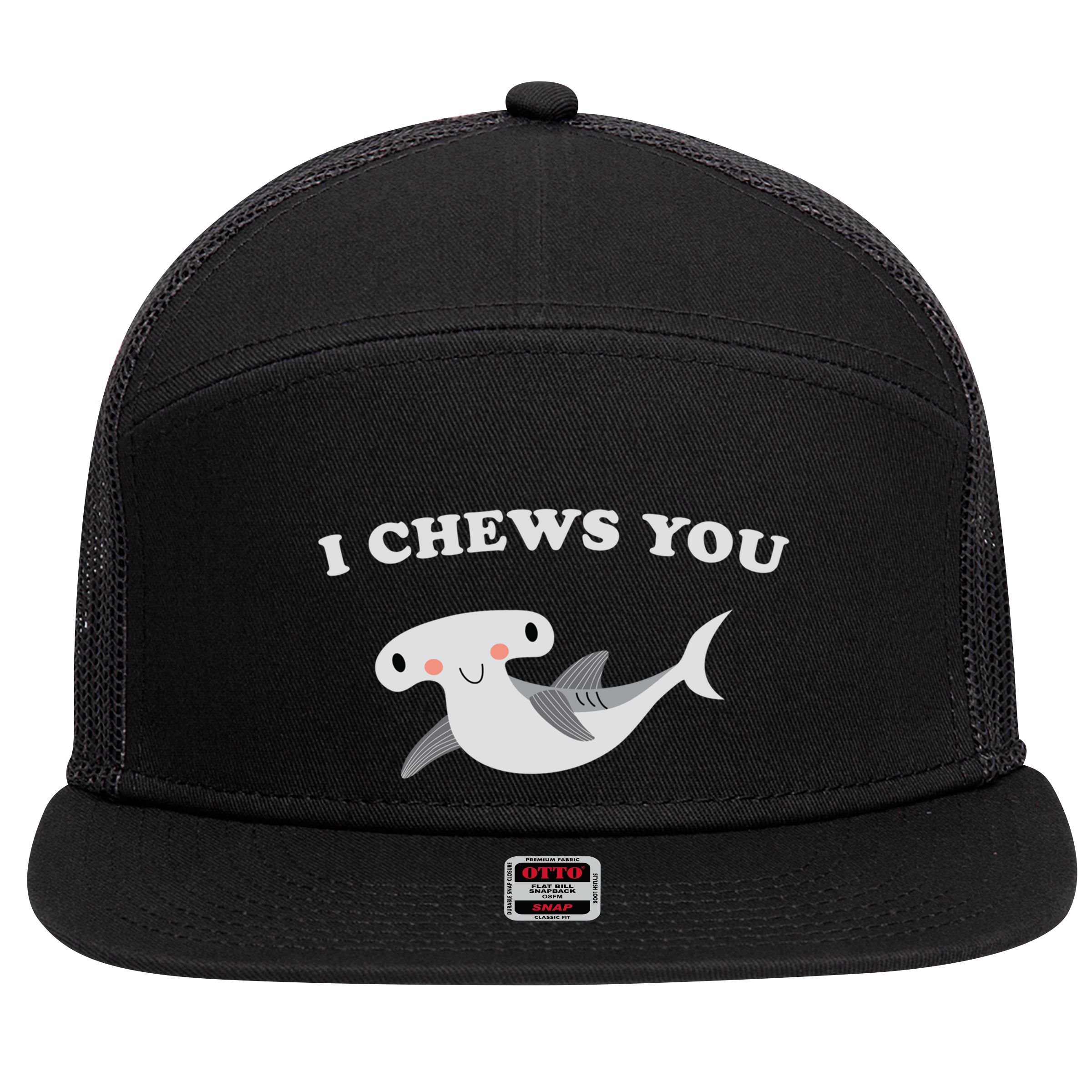 I Chews You Valentines Day Shark Gift 7 Panel Mesh Trucker Snapback Hat