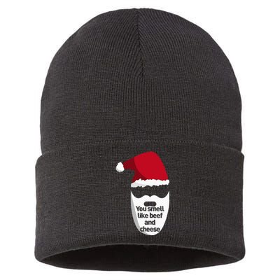 Inappropriate Christmas You Smell Like Beef And Cheese Elf Sustainable Knit Beanie