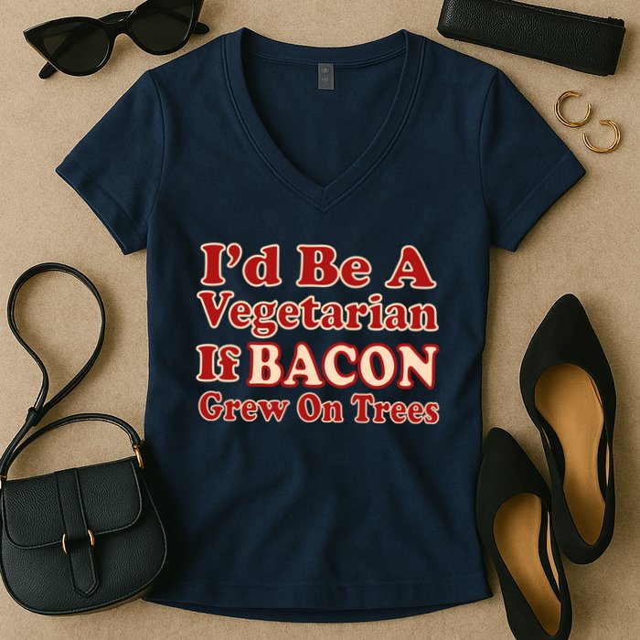 Id Be A Vegetarian If Bacon Grew On Trees Women's V-Neck T-Shirt