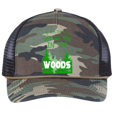 I'd Rather Be In The Woods Funny Hiking Retro Rope Trucker Hat Cap