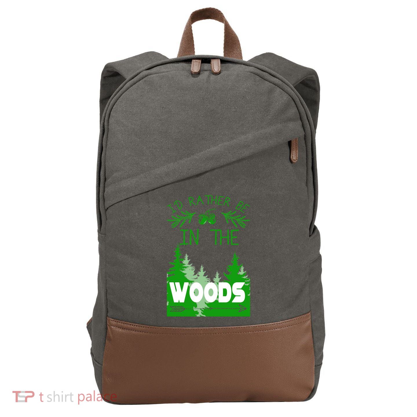 I'd Rather Be In The Woods Funny Hiking Cotton Canvas Backpack