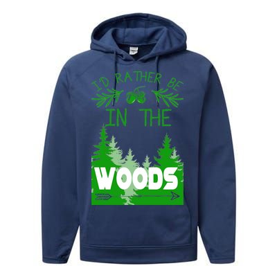 I'd Rather Be In The Woods Funny Hiking Performance Fleece Hoodie