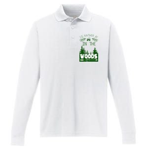 I'd Rather Be In The Woods Funny Hiking Performance Long Sleeve Polo