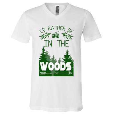 I'd Rather Be In The Woods Funny Hiking V-Neck T-Shirt