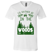 I'd Rather Be In The Woods Funny Hiking V-Neck T-Shirt