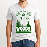 I'd Rather Be In The Woods Funny Hiking V-Neck T-Shirt