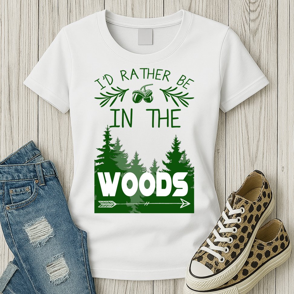 I'd Rather Be In The Woods Funny Hiking Womens T-Shirt