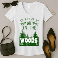 I'd Rather Be In The Woods Funny Hiking Women's V-Neck T-Shirt