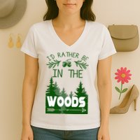 I'd Rather Be In The Woods Funny Hiking Women's V-Neck T-Shirt