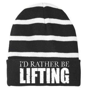 I'd Rather Be Lifting Funny Workout Gym Striped Beanie with Solid Band