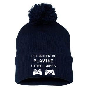 I'd Rather Be Playing Video Games Pom Pom 12in Knit Beanie