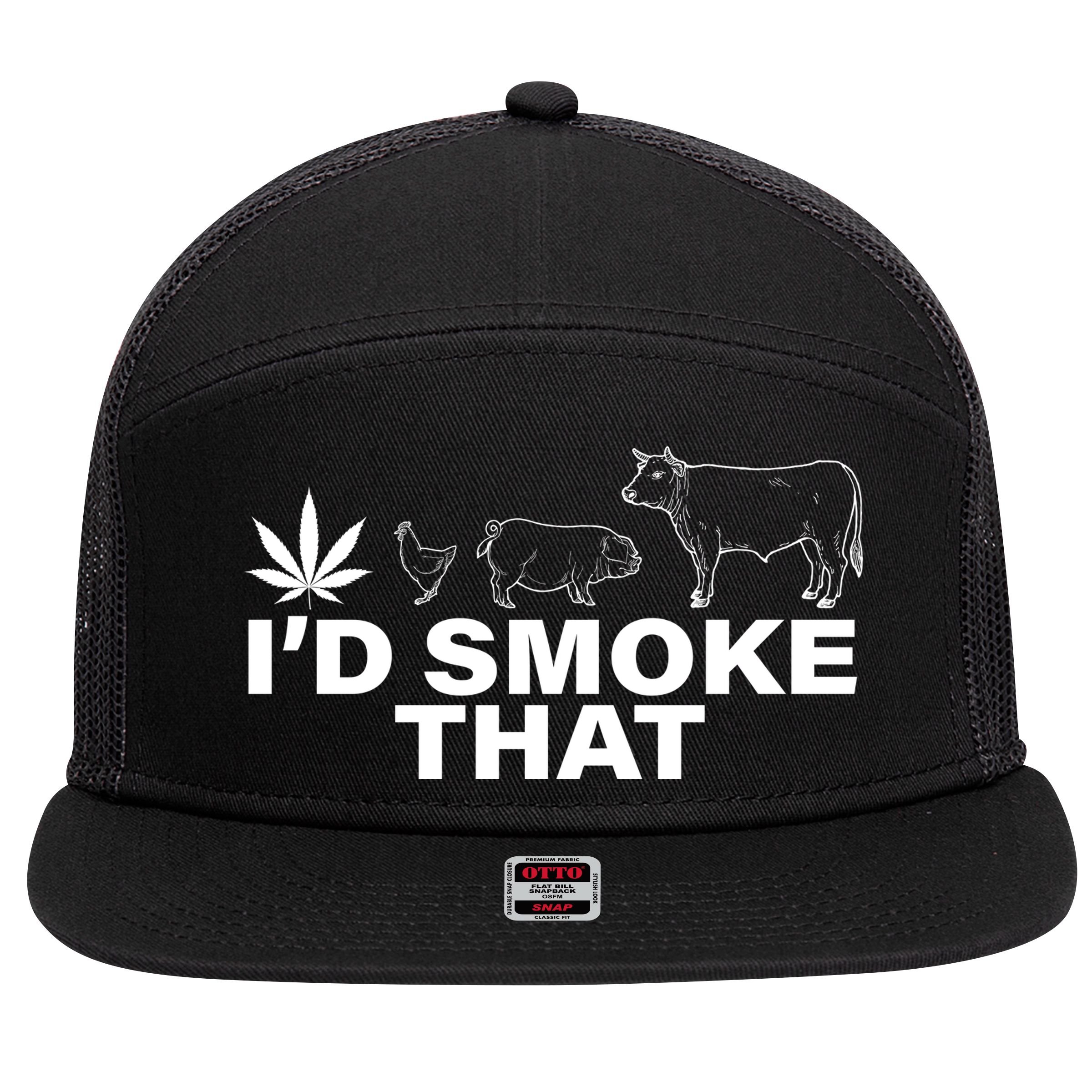 I'd Smoke That Pot Head Marijuana 7 Panel Mesh Trucker Snapback Hat