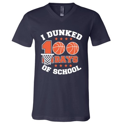 I Dunked 100 Days Of School Basketball Lover Teacher Student V-Neck T-Shirt