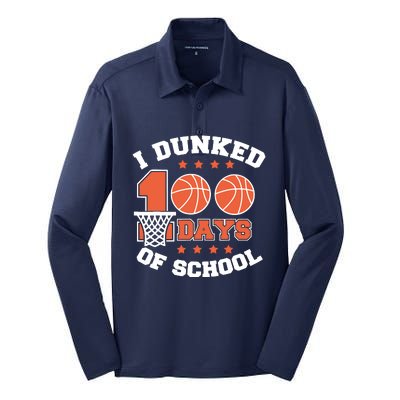 I Dunked 100 Days Of School Basketball Lover Teacher Student Silk Touch Performance Long Sleeve Polo