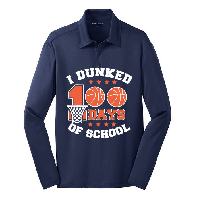 I Dunked 100 Days Of School Basketball Lover Teacher Student Silk Touch Performance Long Sleeve Polo