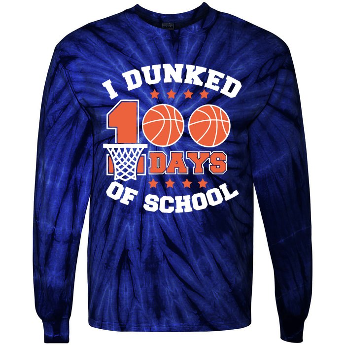 I Dunked 100 Days Of School Basketball Lover Teacher Student Tie-Dye Long Sleeve Shirt