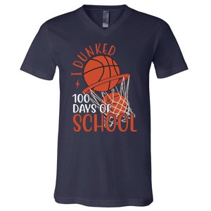 I Dunked 100 Days Of School Basketball V-Neck T-Shirt