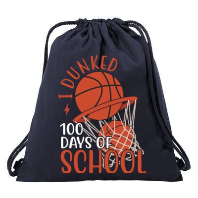 I Dunked 100 Days Of School Basketball Drawstring Bag