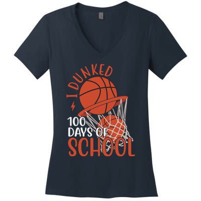I Dunked 100 Days Of School Basketball Women's V-Neck T-Shirt