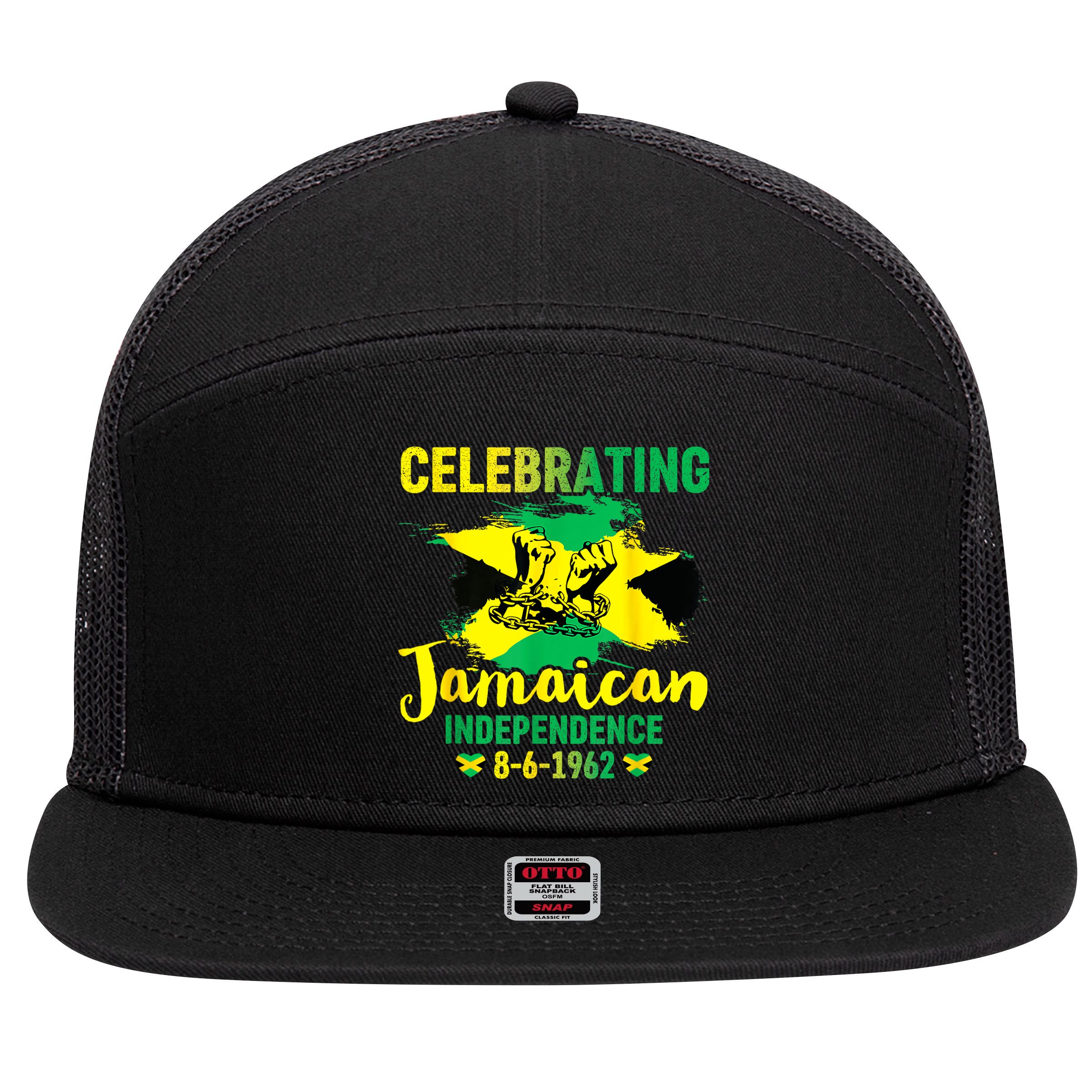 Independence Day 1962 Jamaican Flag 7 Panel Mesh Trucker Snapback Hat