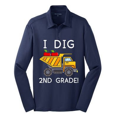 I Dig 2nd Grade Student Teacher Construction Back To School Silk Touch Performance Long Sleeve Polo