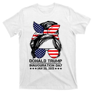 Inauguration Day 2025 Funny Trump Girl Messy Bun T-Shirt