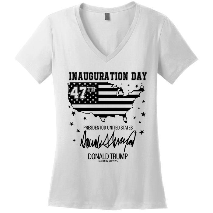 Inauguration Day 47th President Of The United States Donald Trump Women's V-Neck T-Shirt