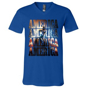 Independence Day 4th Of July Us American Flag Patriotic Cool Gift V-Neck T-Shirt