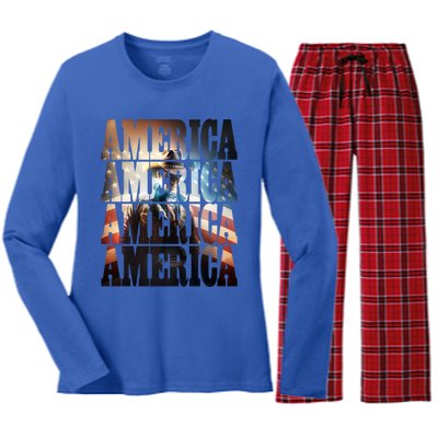 Independence Day 4th Of July Us American Flag Patriotic Cool Gift Women's Long Sleeve Flannel Pajama Set 