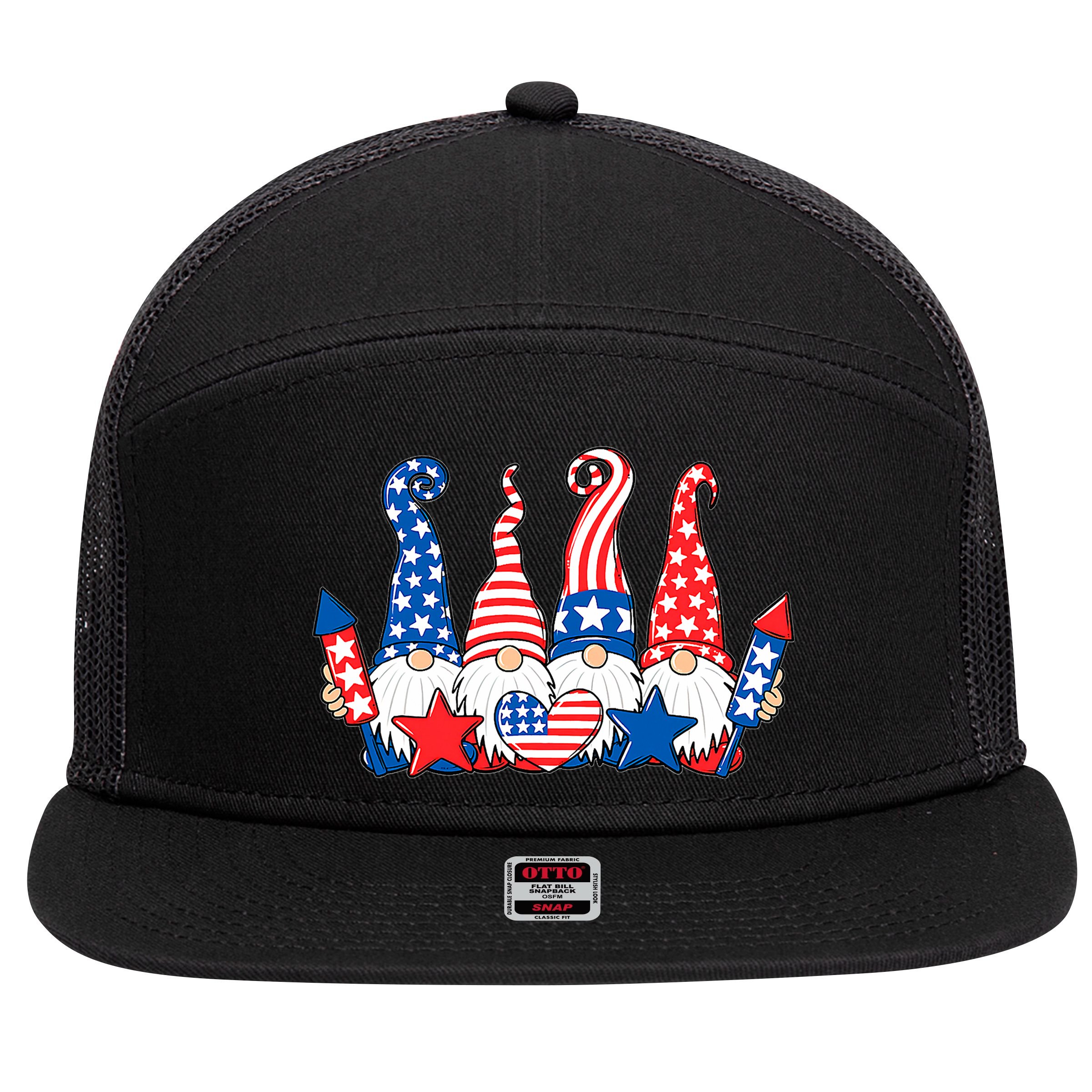 Independence Day 4th Of July Cute Gnomes 7 Panel Mesh Trucker Snapback Hat