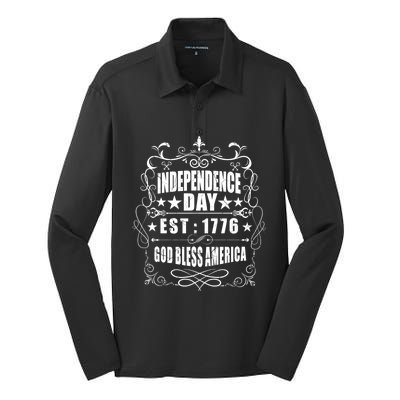 Independence Day 4th July 1776 God Bless America Cool Gift Silk Touch Performance Long Sleeve Polo