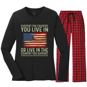 Independance Day 4th Of July Support The Country You Live In Women's Long Sleeve Flannel Pajama Set 