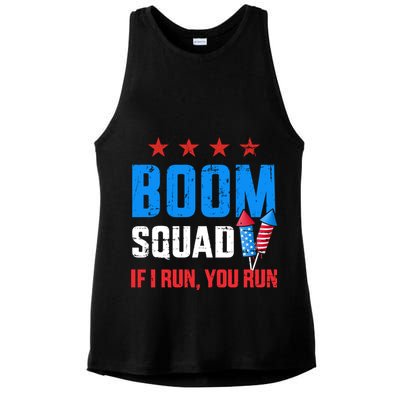 Independence Day 4th Of July Boom Squad If I Run You Run Ladies PosiCharge Tri-Blend Wicking Tank