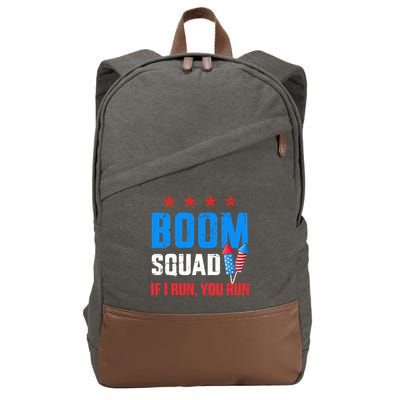 Independence Day 4th Of July Boom Squad If I Run You Run Cotton Canvas Backpack
