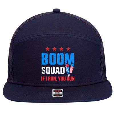 Independence Day 4th Of July Boom Squad If I Run You Run 7 Panel Mesh Trucker Snapback Hat