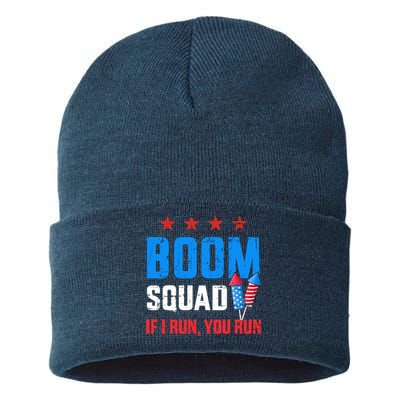 Independence Day 4th Of July Boom Squad If I Run You Run Sustainable Knit Beanie