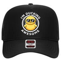 IM Ducking Awesome I Love Duck Lovers Funny Rubber Duck High Crown Mesh Back Trucker Hat