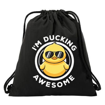 IM Ducking Awesome I Love Duck Lovers Funny Rubber Duck Drawstring Bag