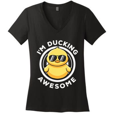 IM Ducking Awesome I Love Duck Lovers Funny Rubber Duck Women's V-Neck T-Shirt