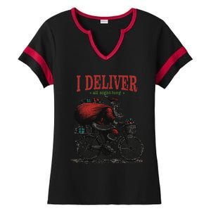 I Deliver All Night Long Funny Santa Xmas Reindeer Christmas Ladies Halftime Notch Neck Tee